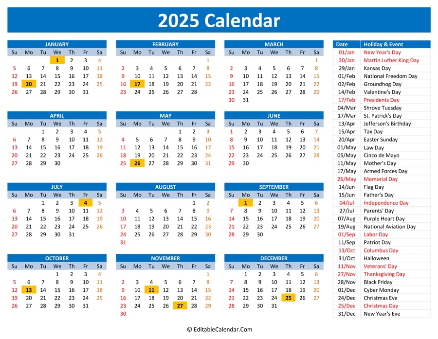 10 Essential Dates In The 2025 Holiday Calendar