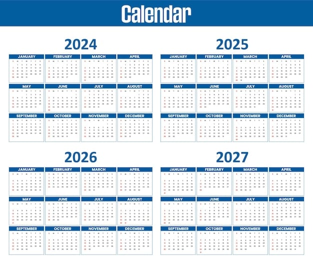 2024, 2025, 2026, and 2027 Calendars