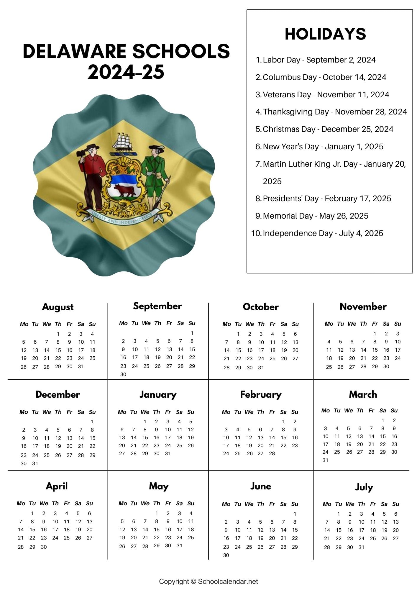 2024-2025 Dover Delaware Capital School District Calendar