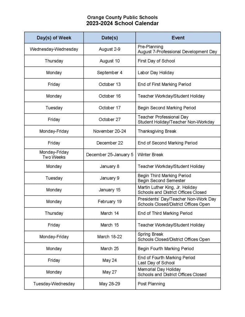 2024-2025 West Orange School Calendar: Key Dates Revealed