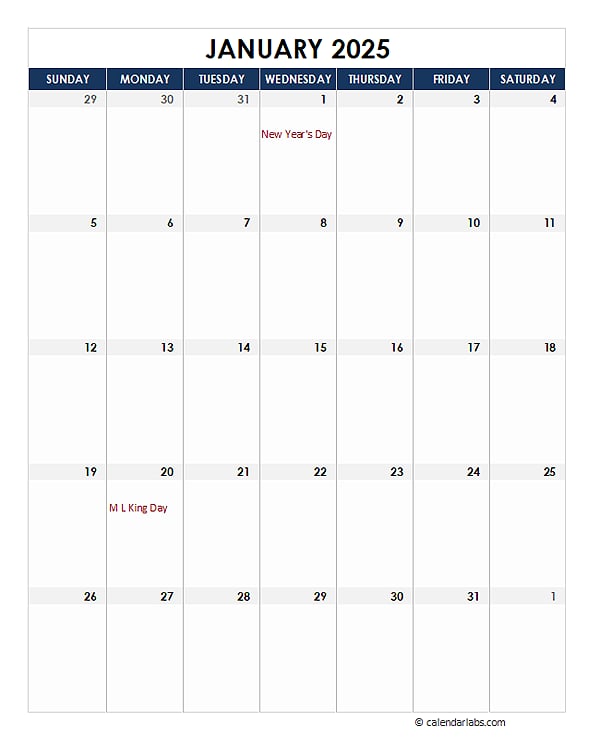 2025 Monthly Calendar Template