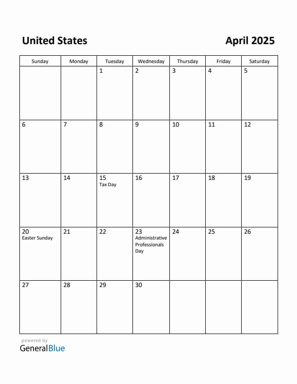 2025 United States Printable Calendar Template