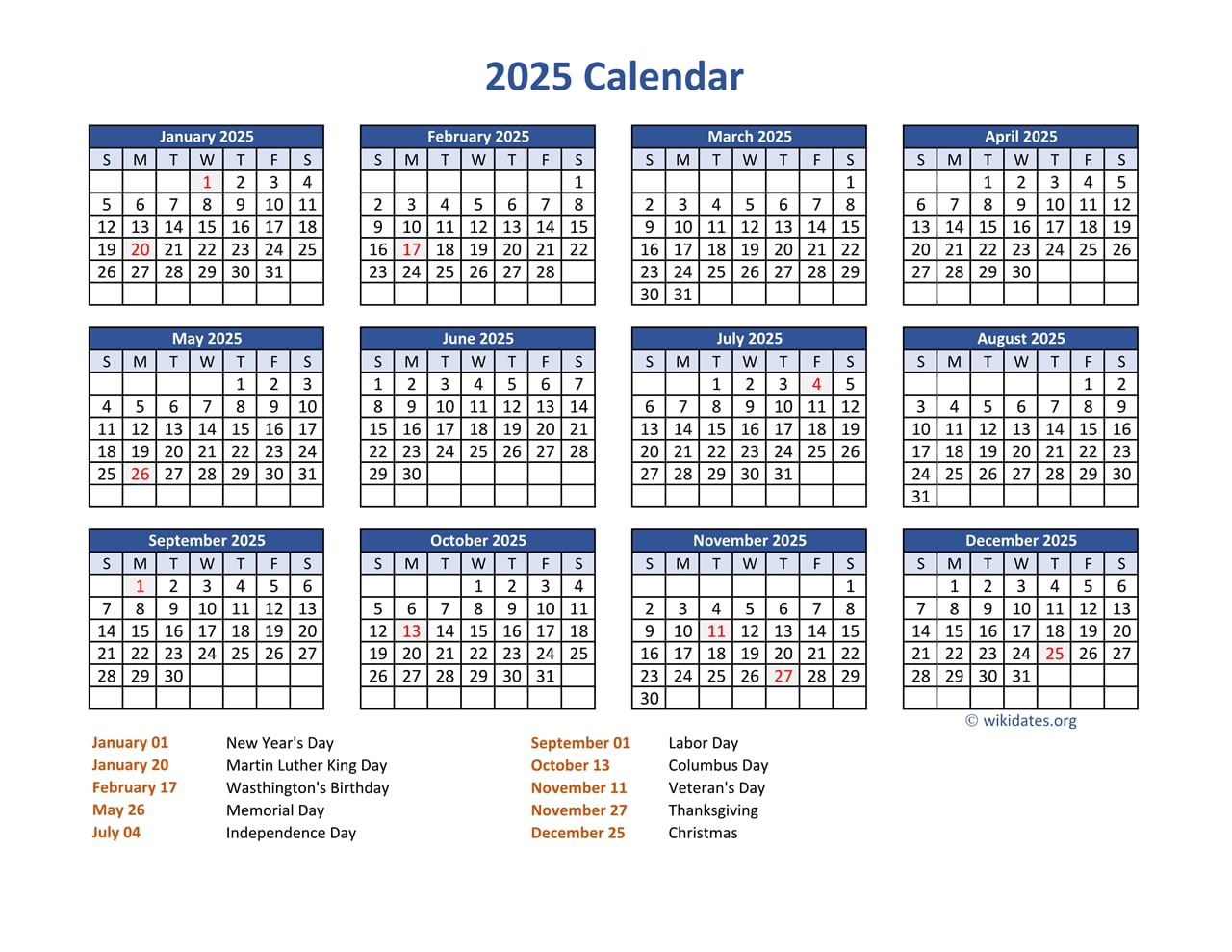 2025 US National Holidays