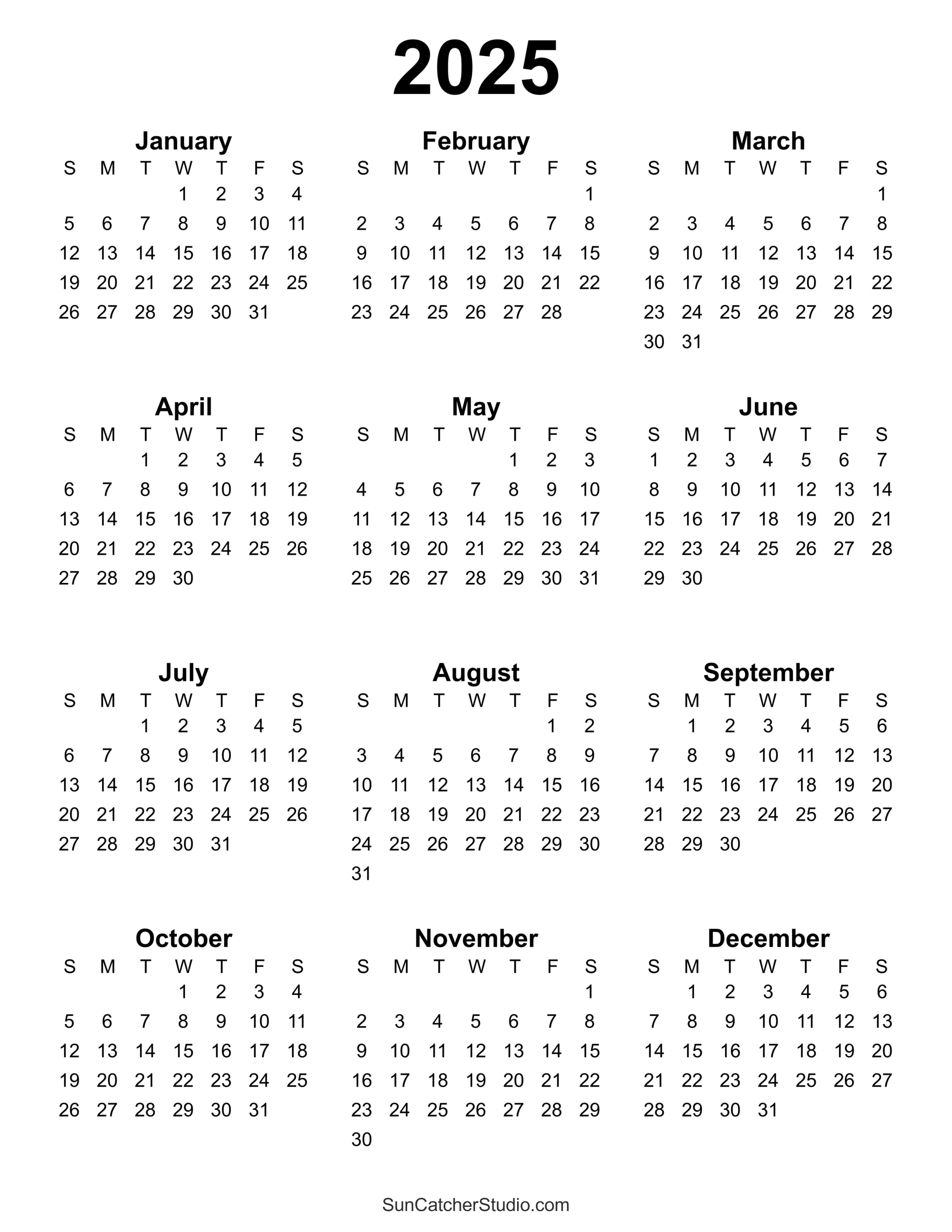 2025 Year Calendar Starting Monday