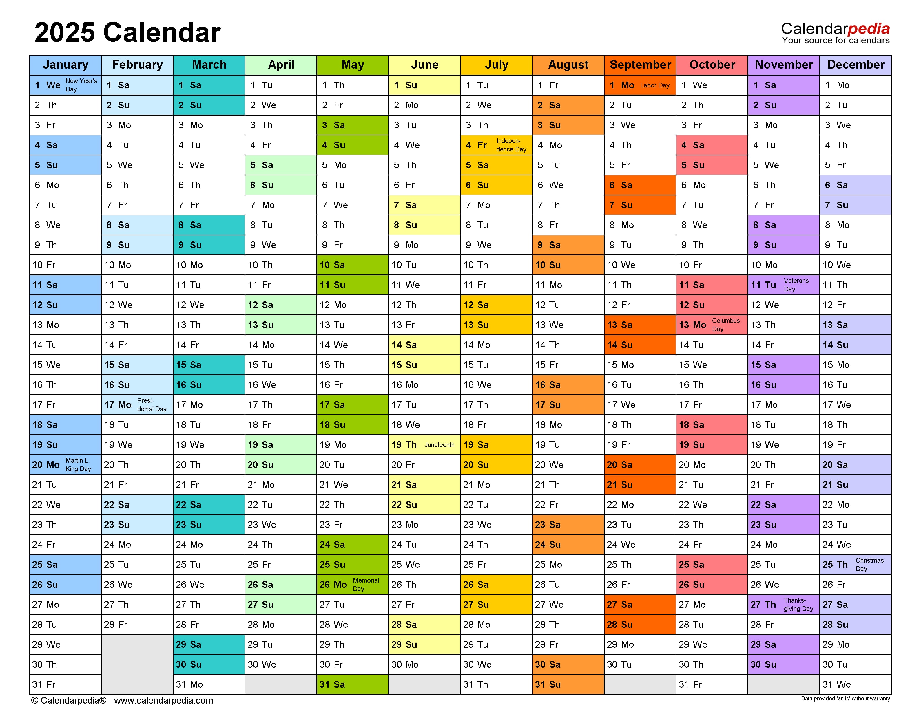 5 Free 2025 Excel Calendar Templates