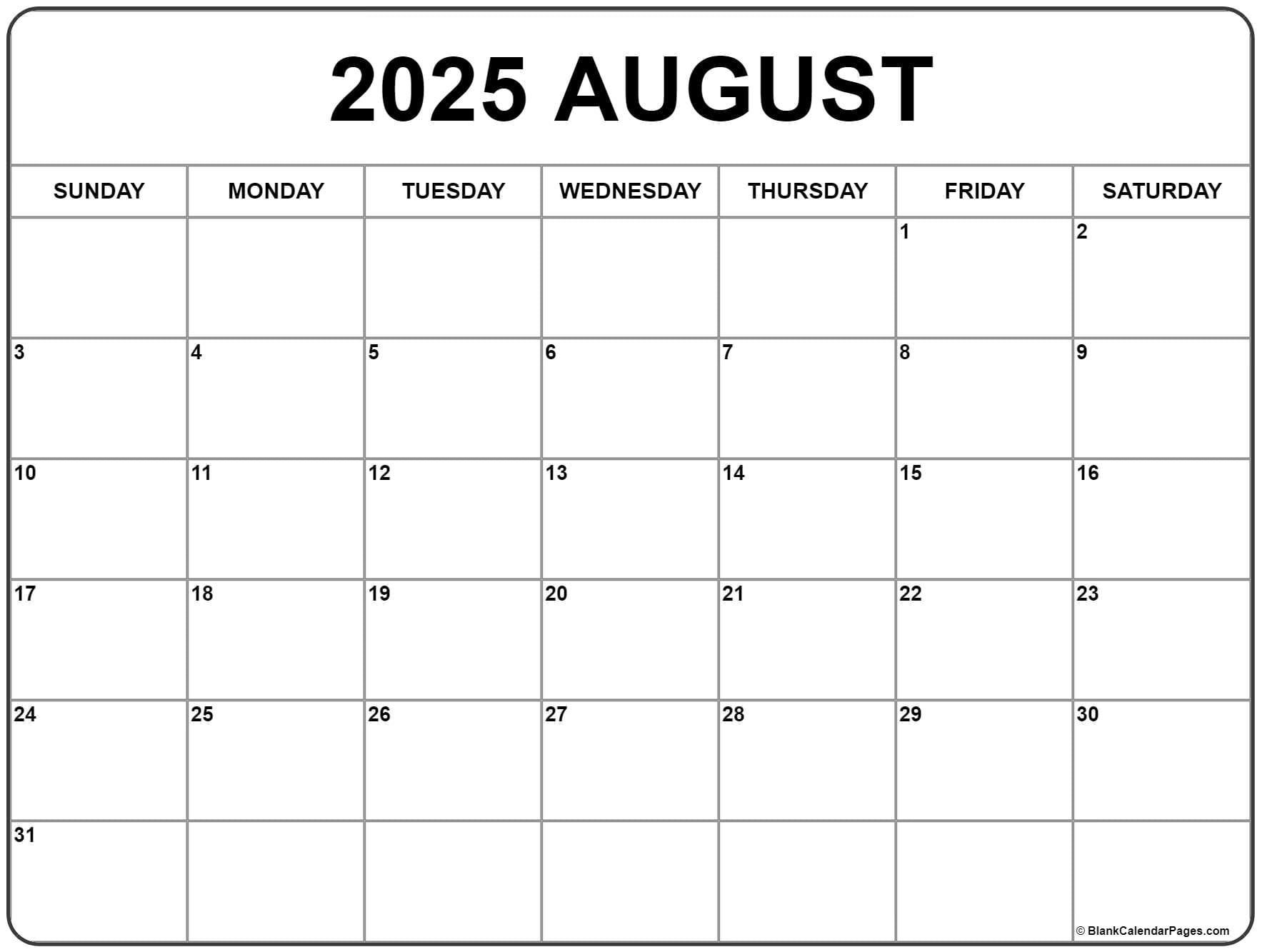 5 Free August 2025 Printable Calendar Templates