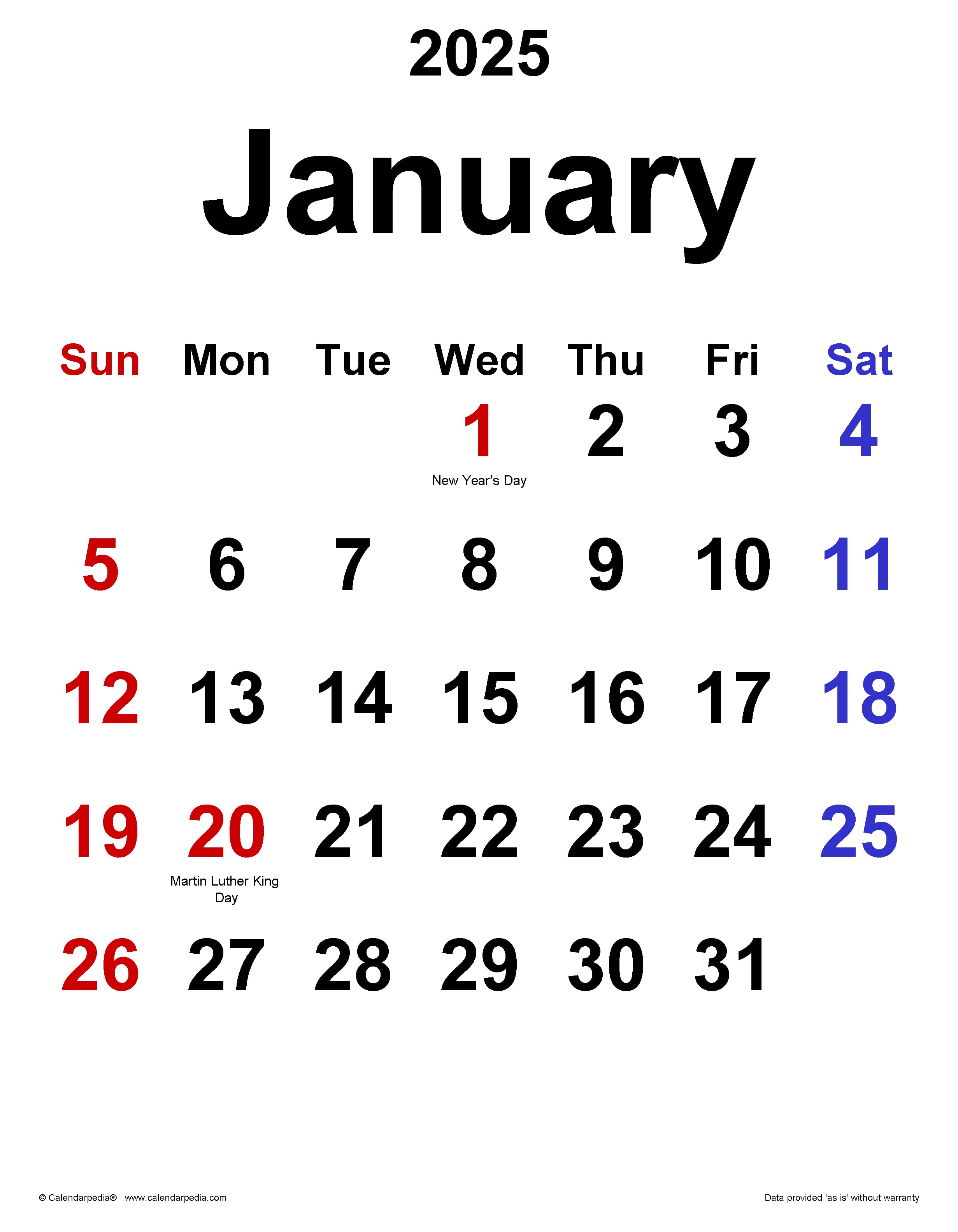 5 Free January 2025 Calendar Templates