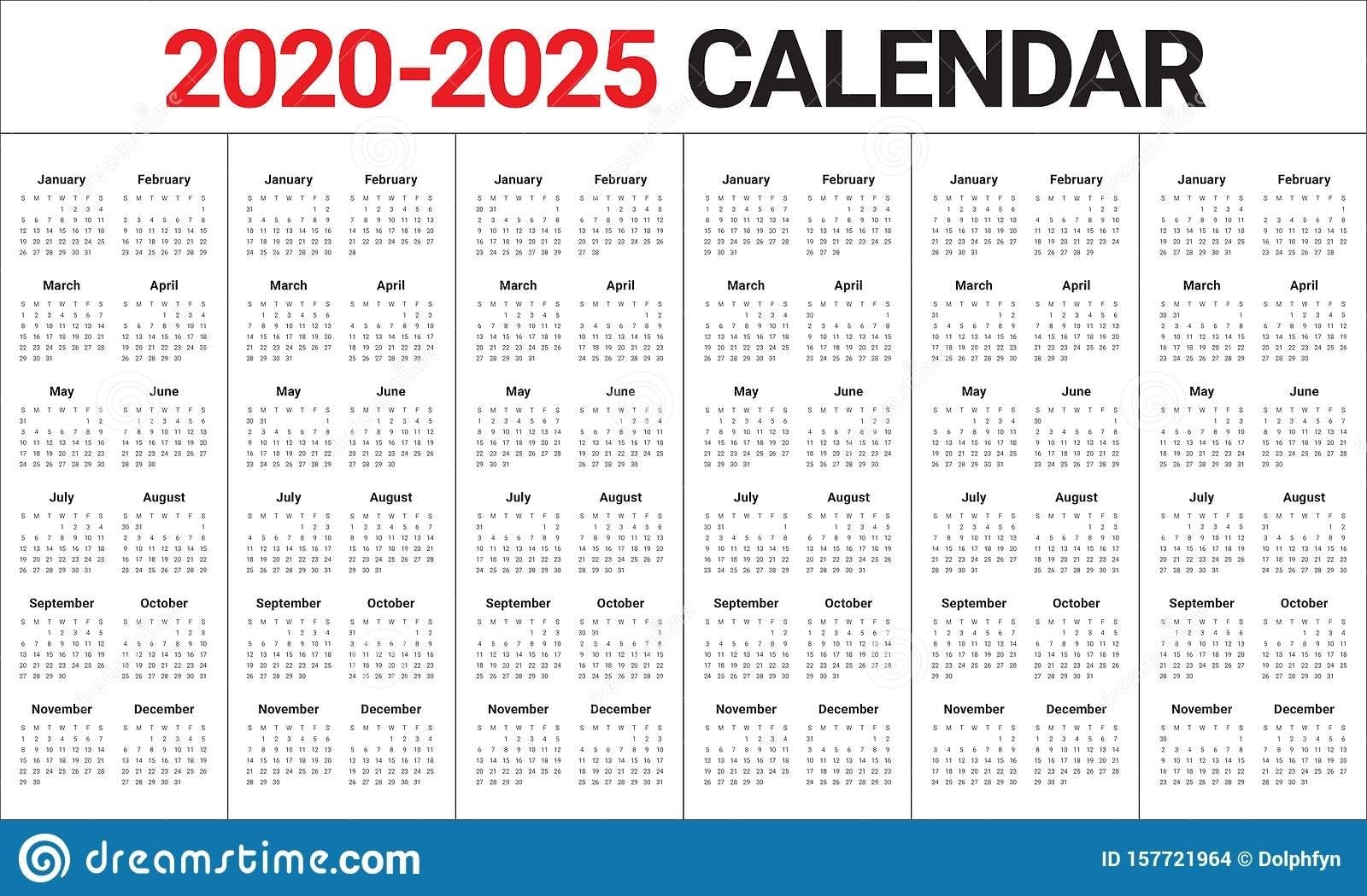 5 Year Calendar 2020-2025 Planning Template