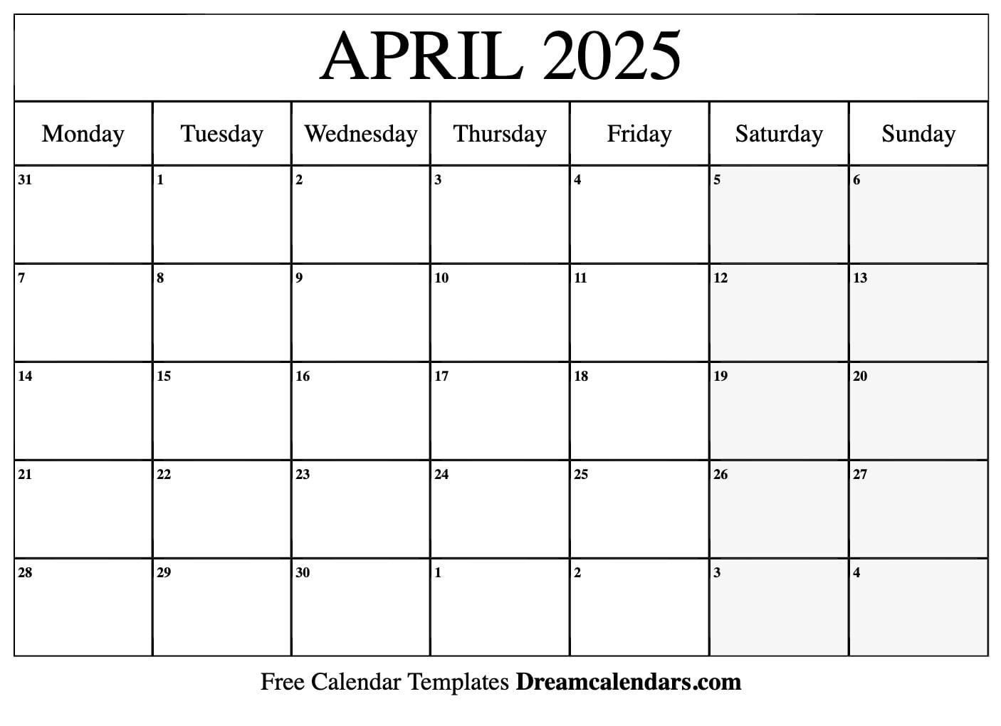 April 2025 Calendar