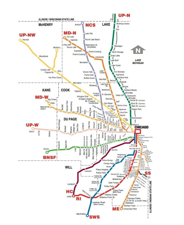 Metra train system map