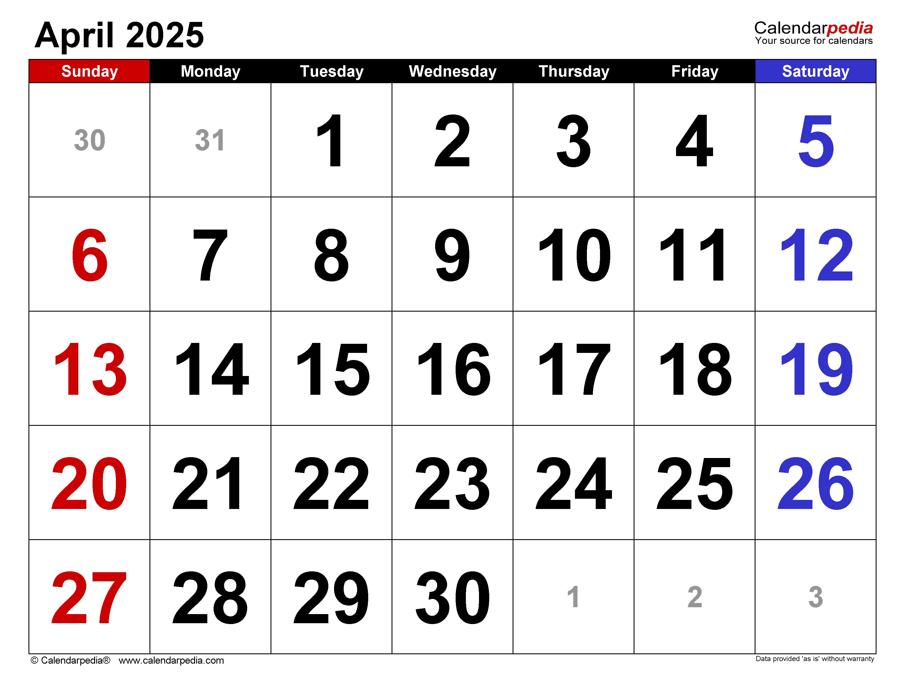 April 2025 Calendar: Key Dates And Holidays