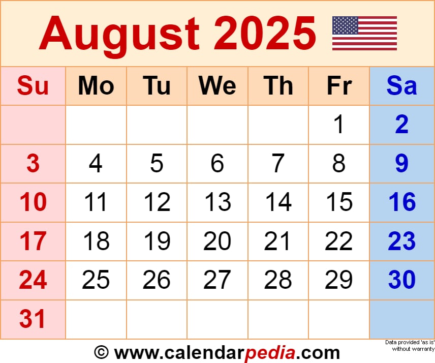 August 2025 Calendar Template 2