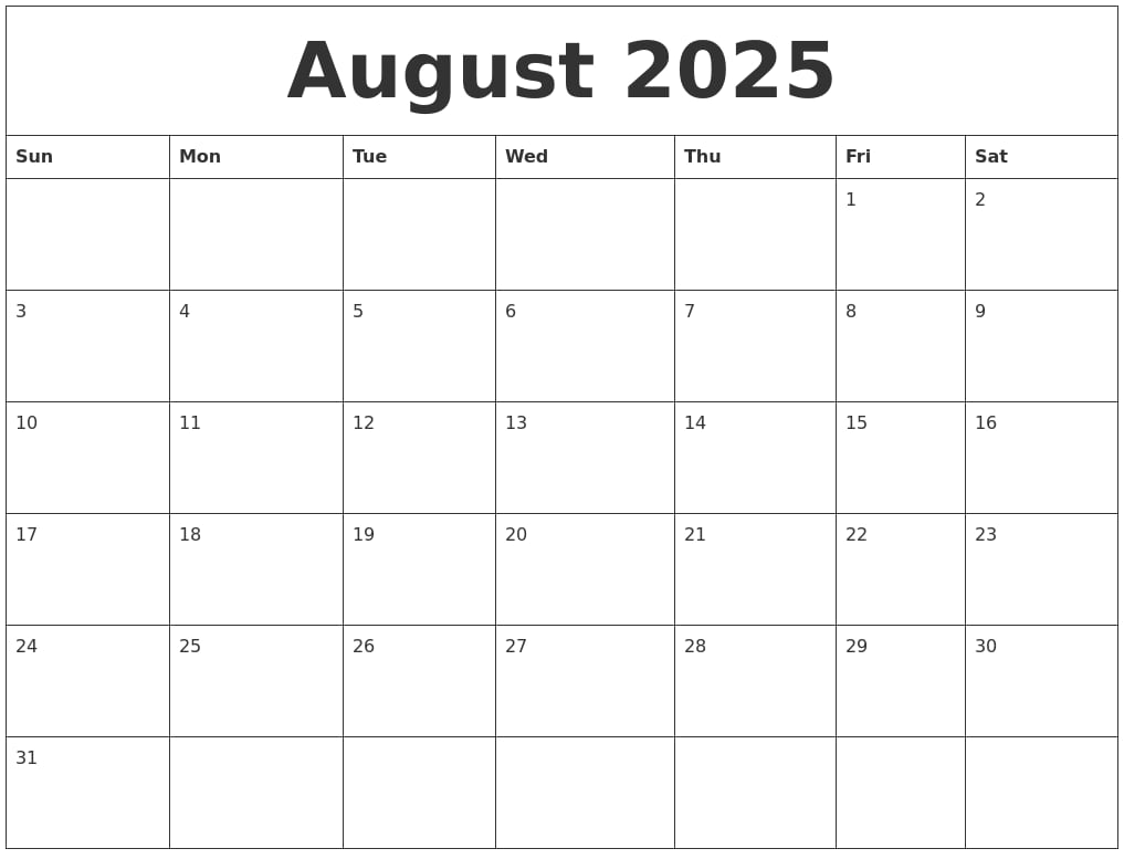 August 2025 Calendar Template 3