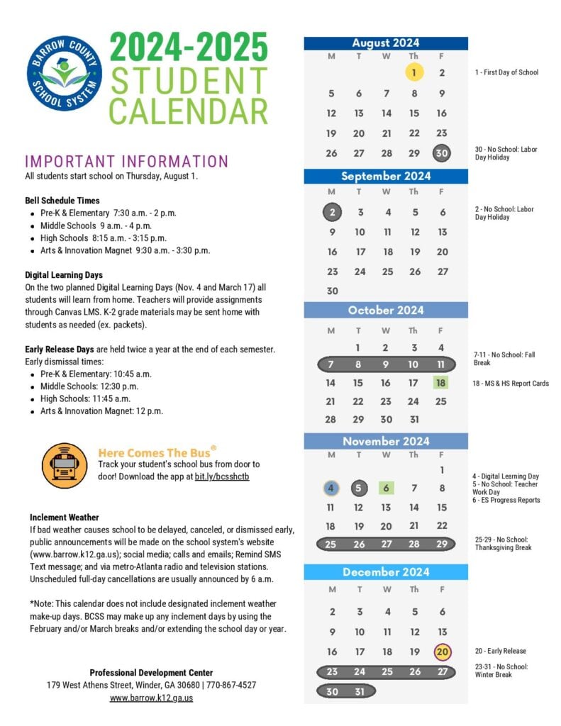 Barrow County School Calendar 2024-2025 Key Dates Revealed