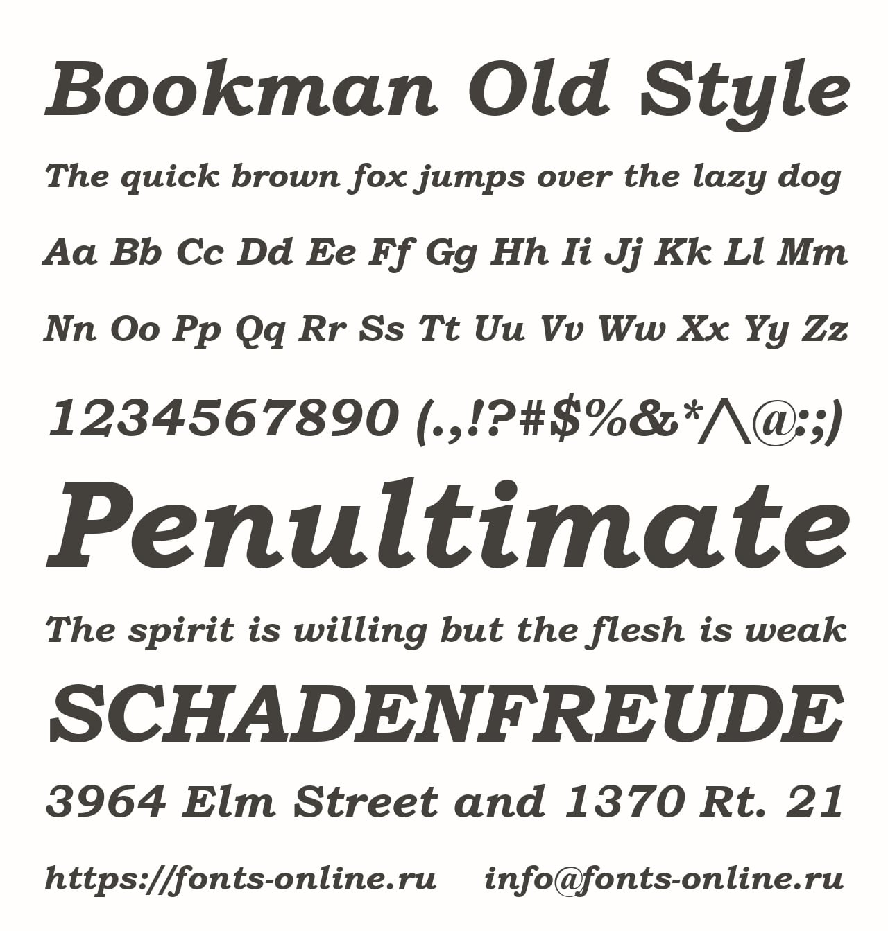 Bookman Old Style font specimen