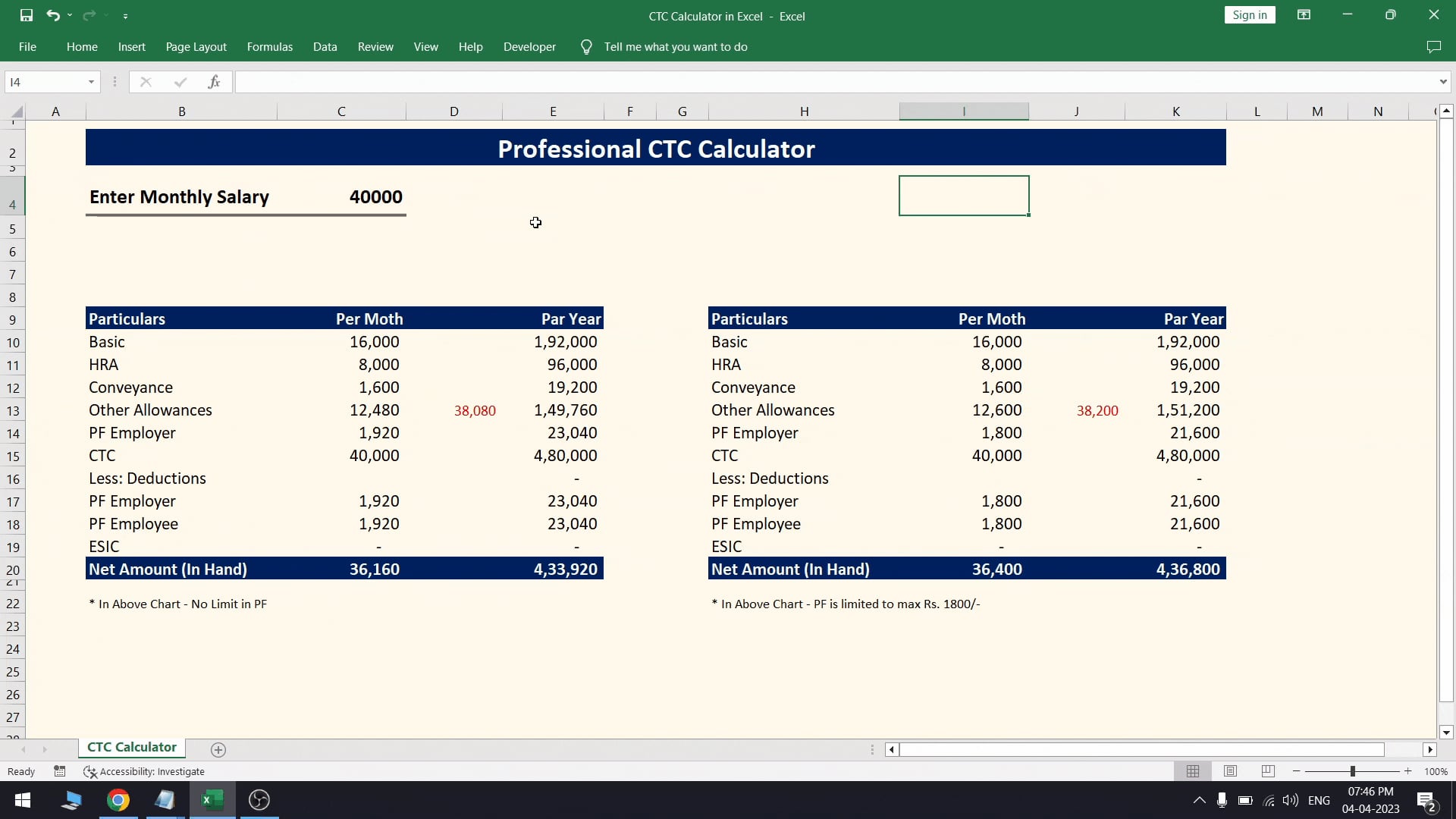 The calculation for x