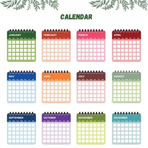 Colorful Yearly Calendar Template