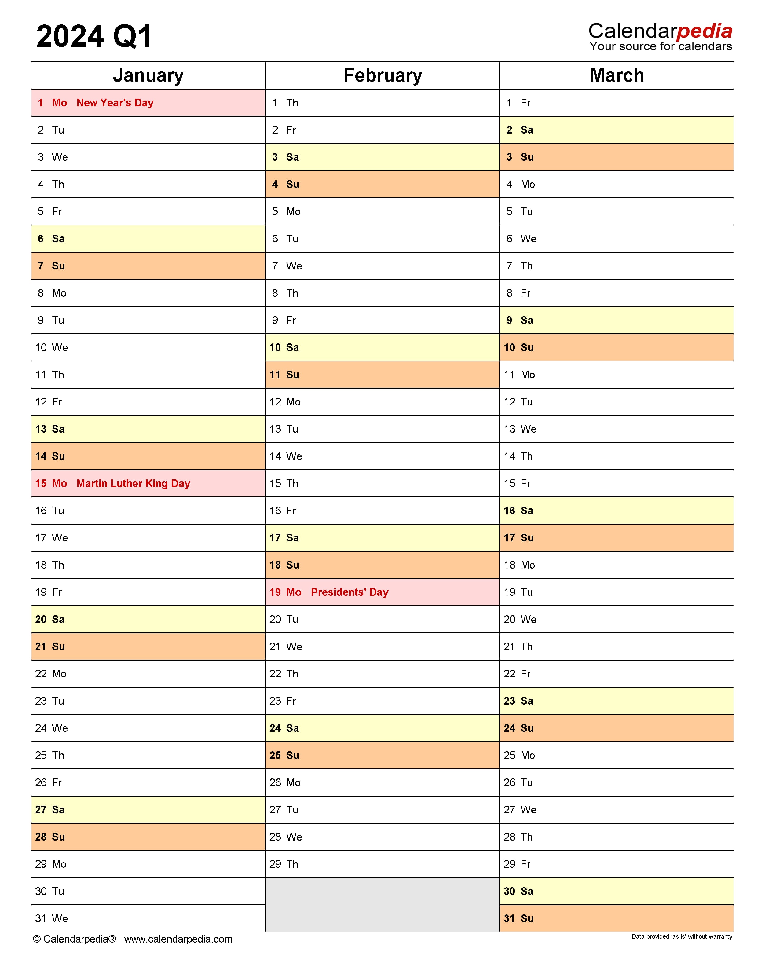 Custom Quarterly Calendar