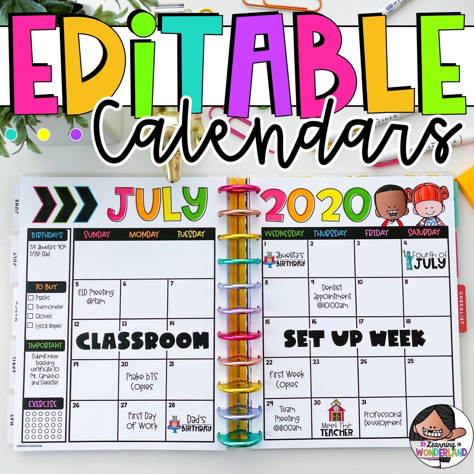 Customizable Teacher Calendar