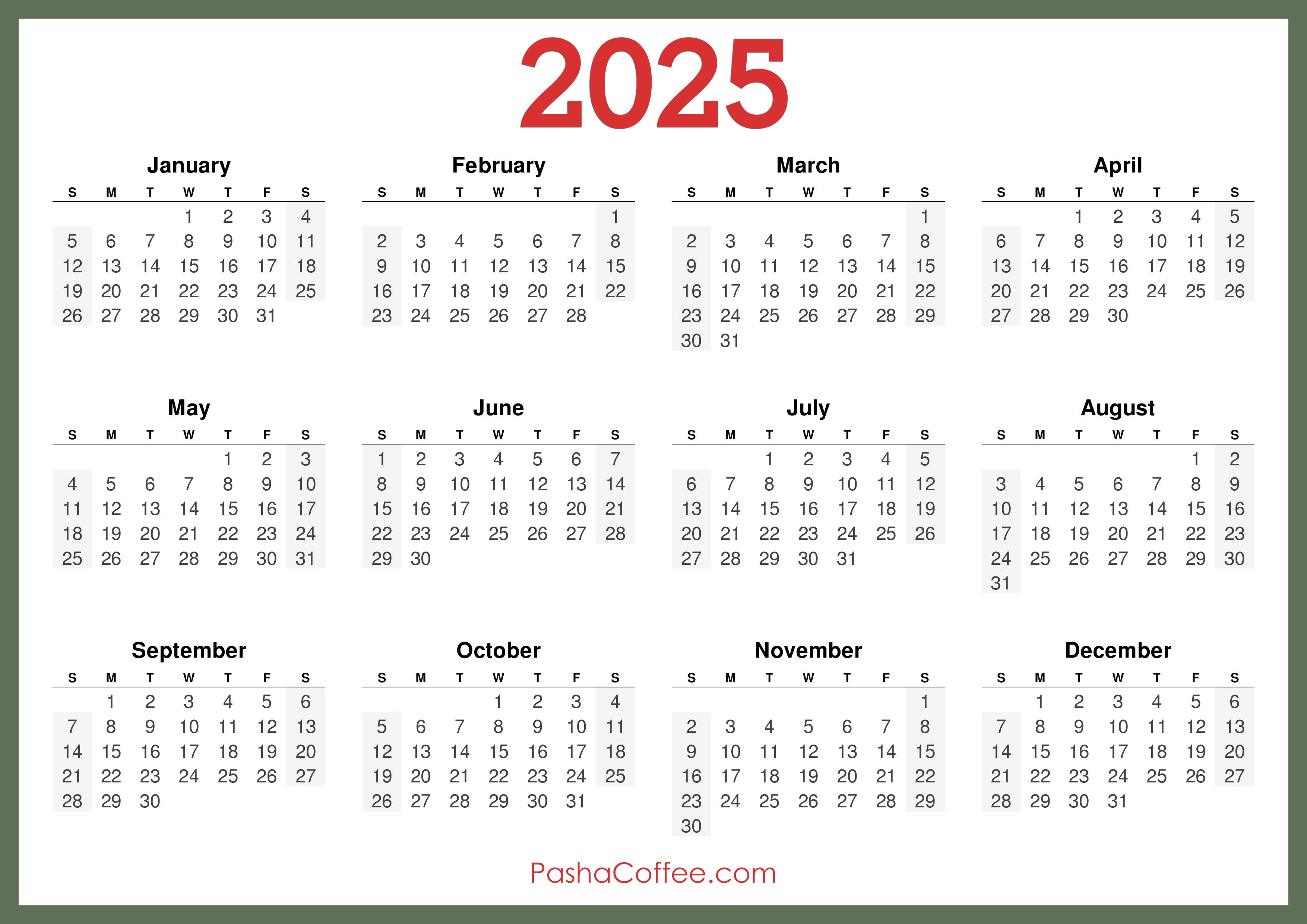 Digital 2025 Year Calendar