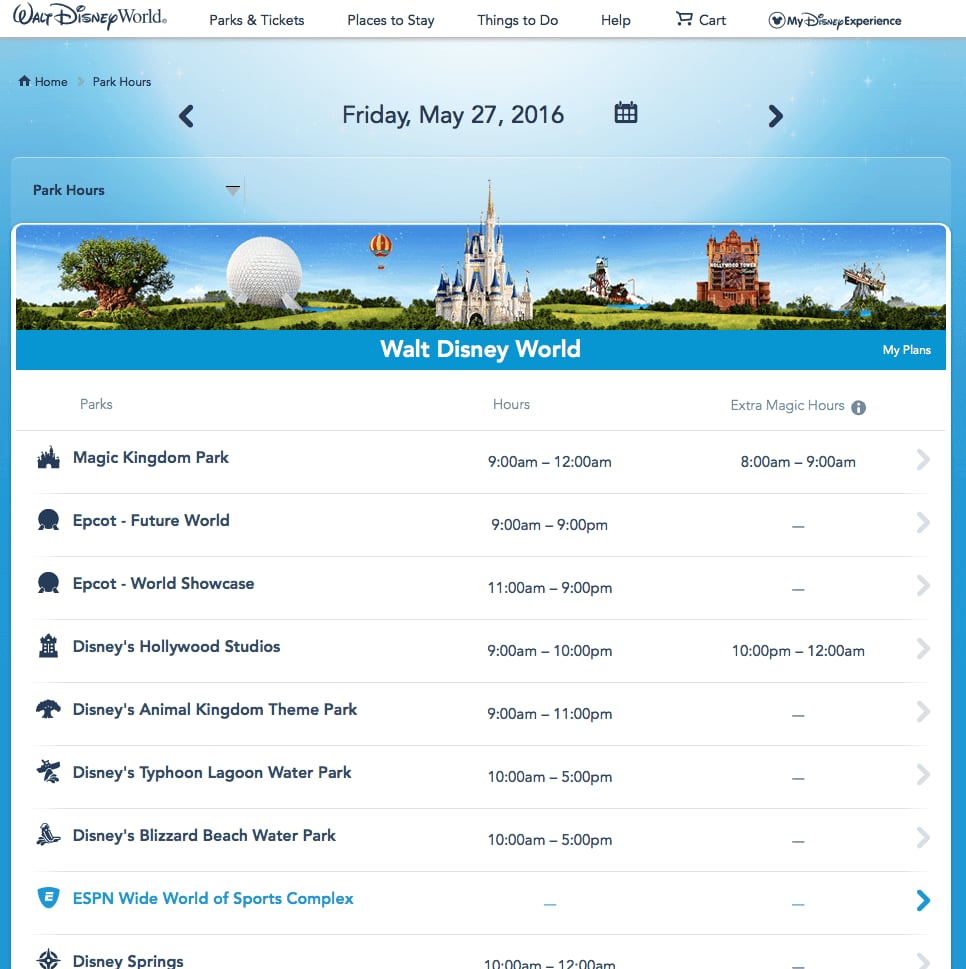 Disney Park Hours May 2025