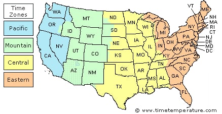 Eastern Time Zone Map