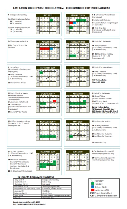 EBR School Calendar 2024-2025