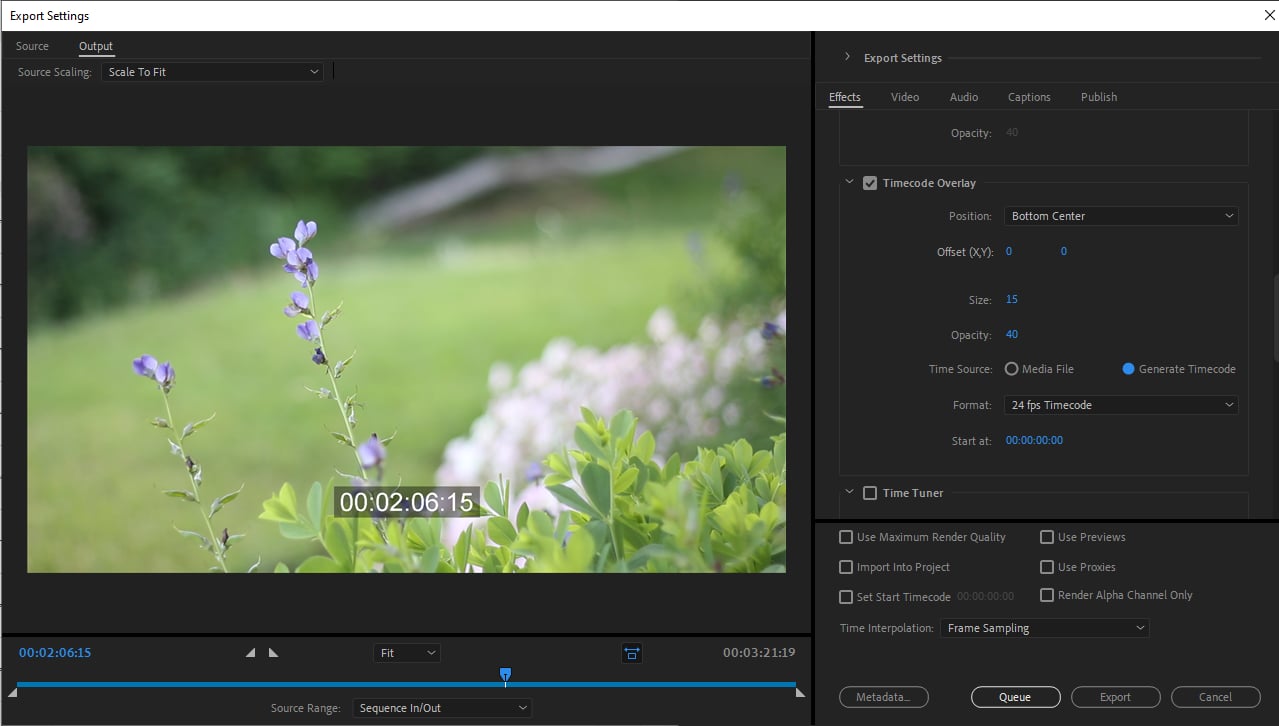 Export Video with Timecode