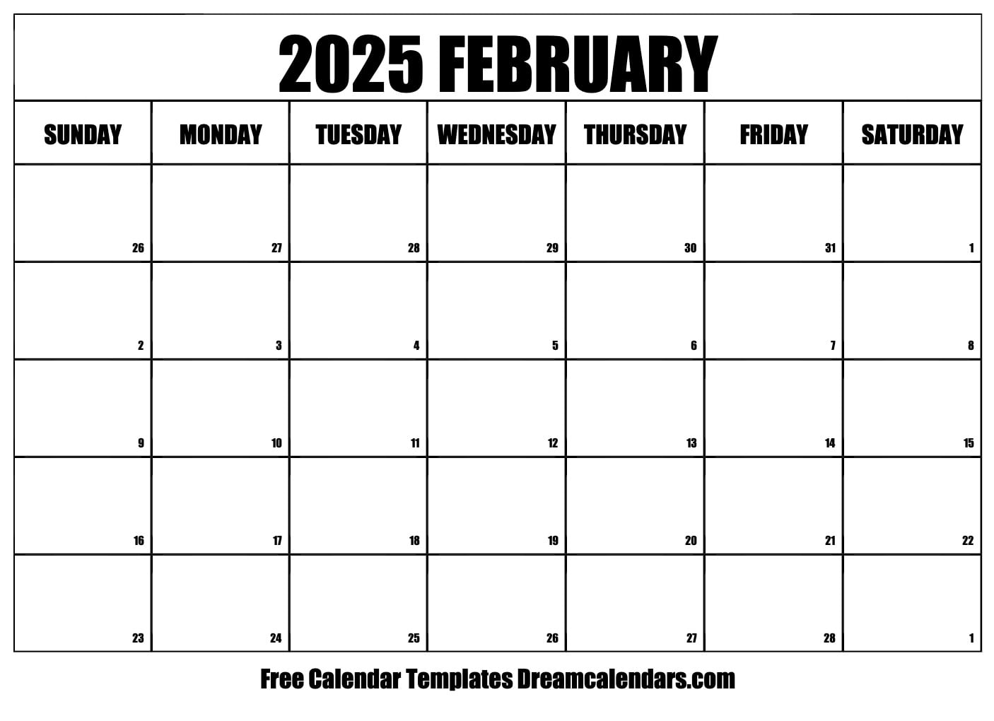 February 2025 Calendar Printable Pdf Free Download