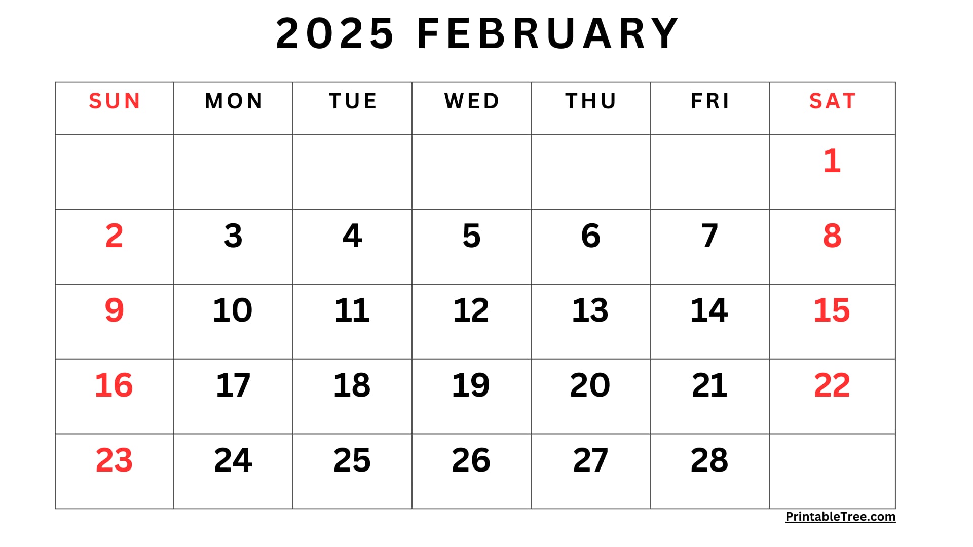 February 2025 Calendar Printable PDF Free Download