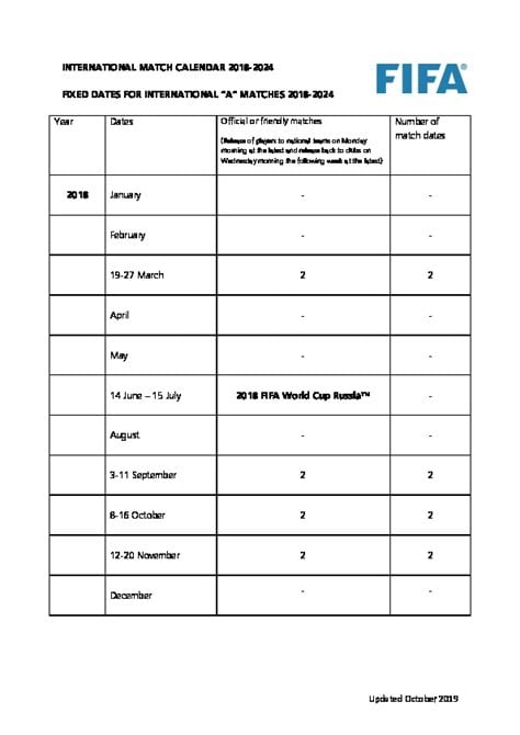 FIFA International Match Calendar