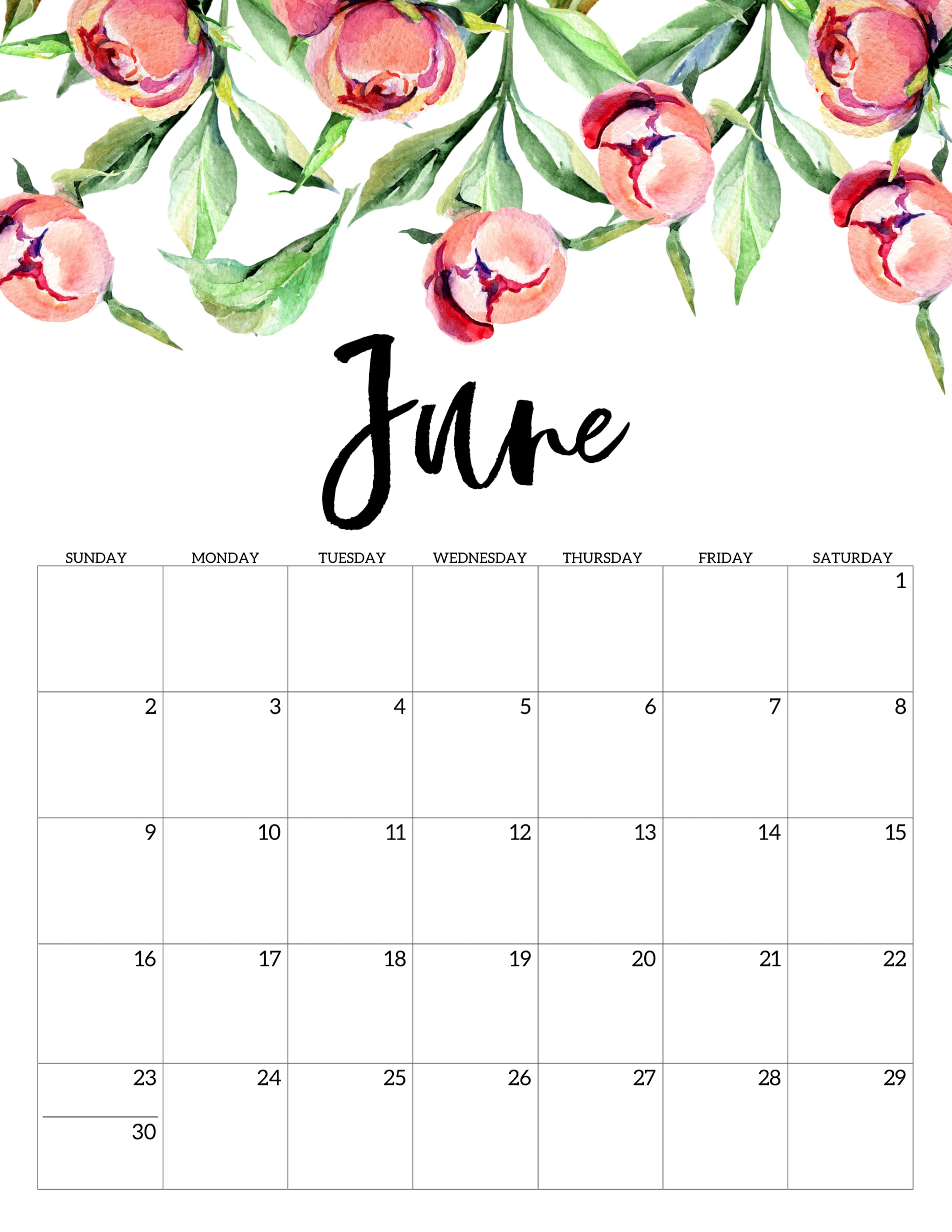 Floral Calendar Printable