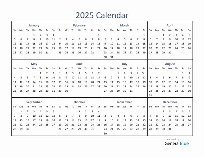 Free 2025 One Page Printable Calendar Download