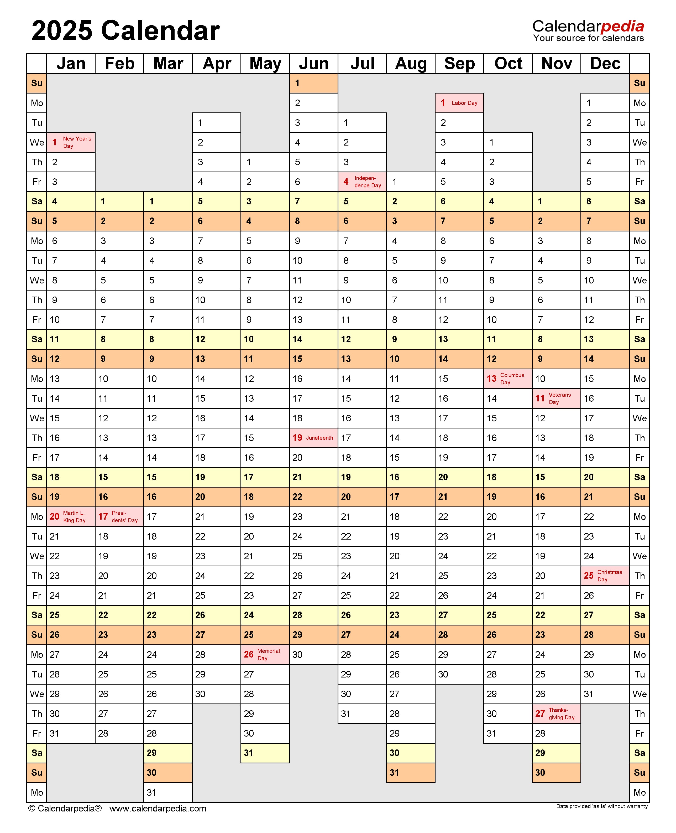 Free Annual Calendar 2025 Excel Template Download