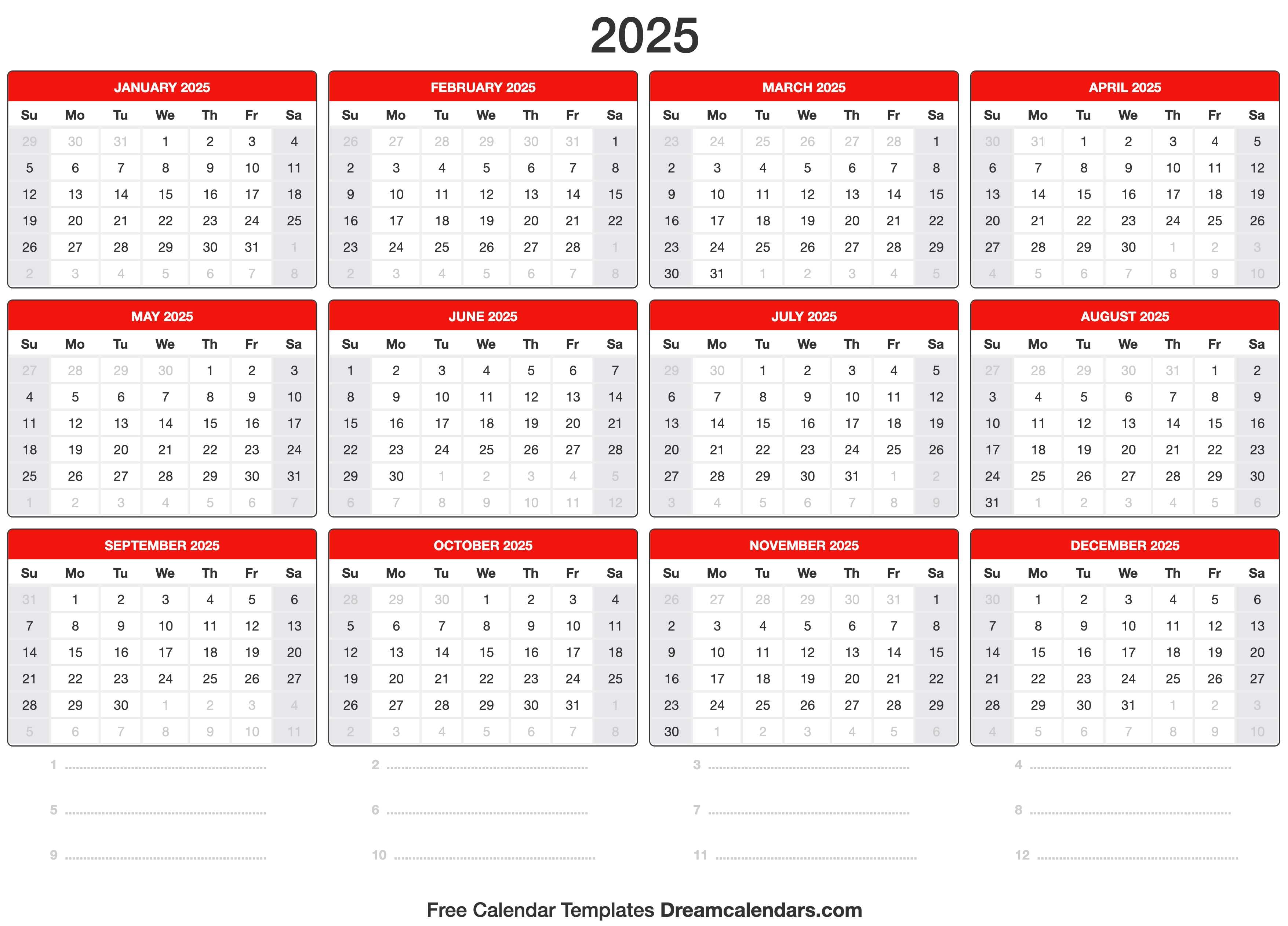 Free Printable Calendar 2025 Templates