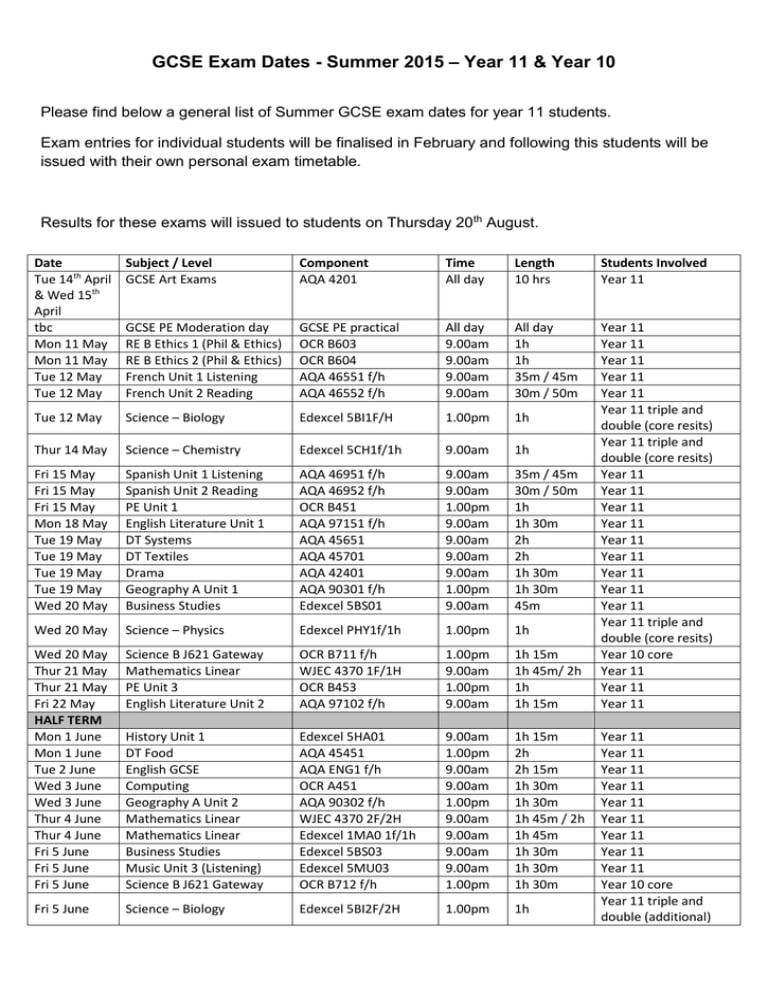 Gcse Exam Calendar 2025: Key Dates And Timetable