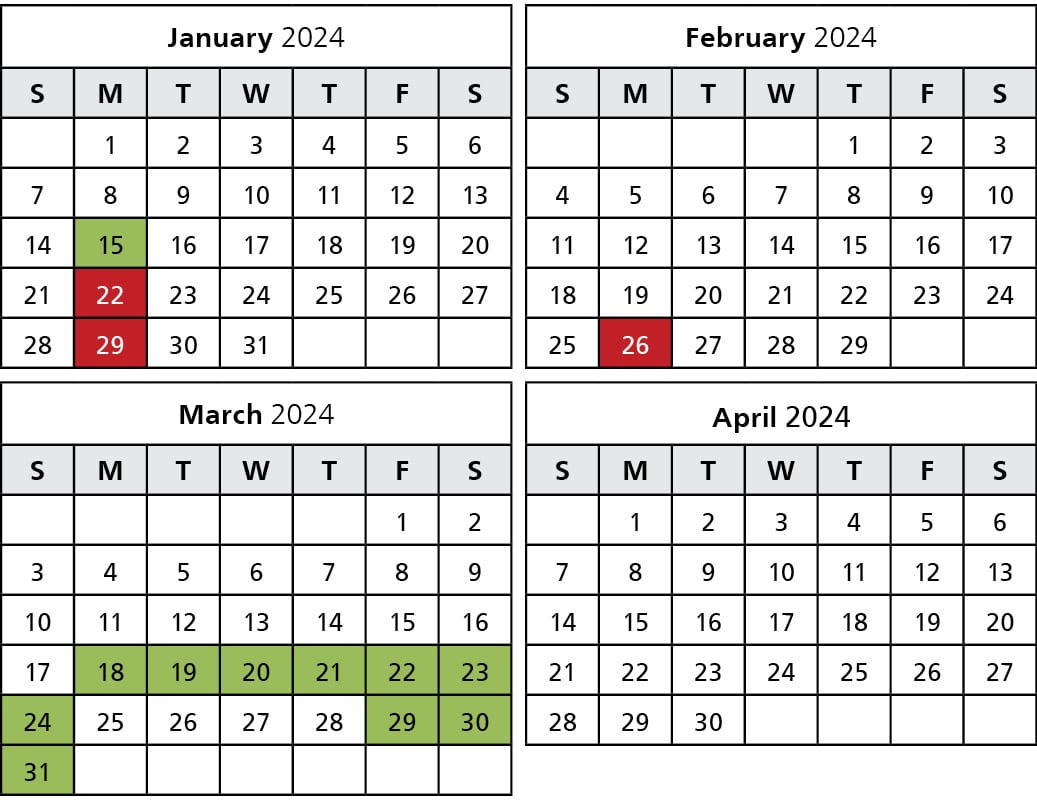 HCC Spring 2025 Calendar