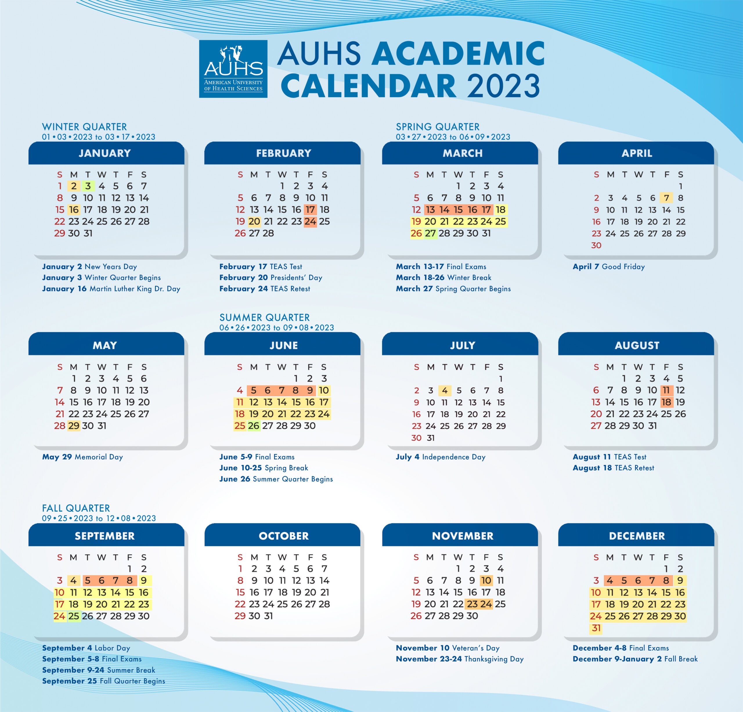 IRSC Academic Calendar Summer Semester