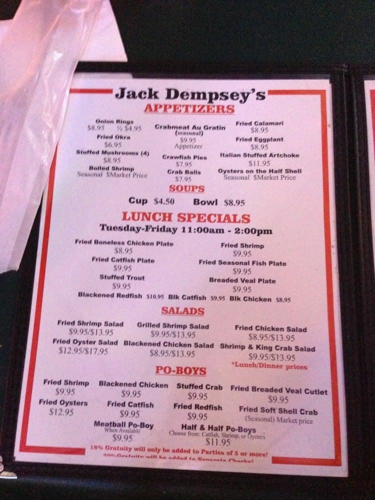 Jack Dempsey's Restaurant menu