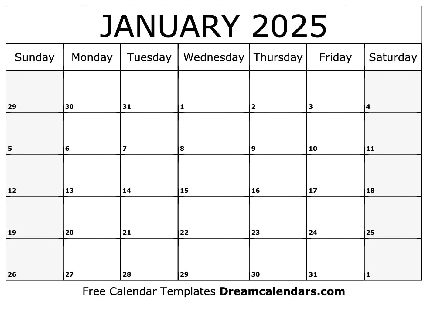 January 2025 Calendar Template