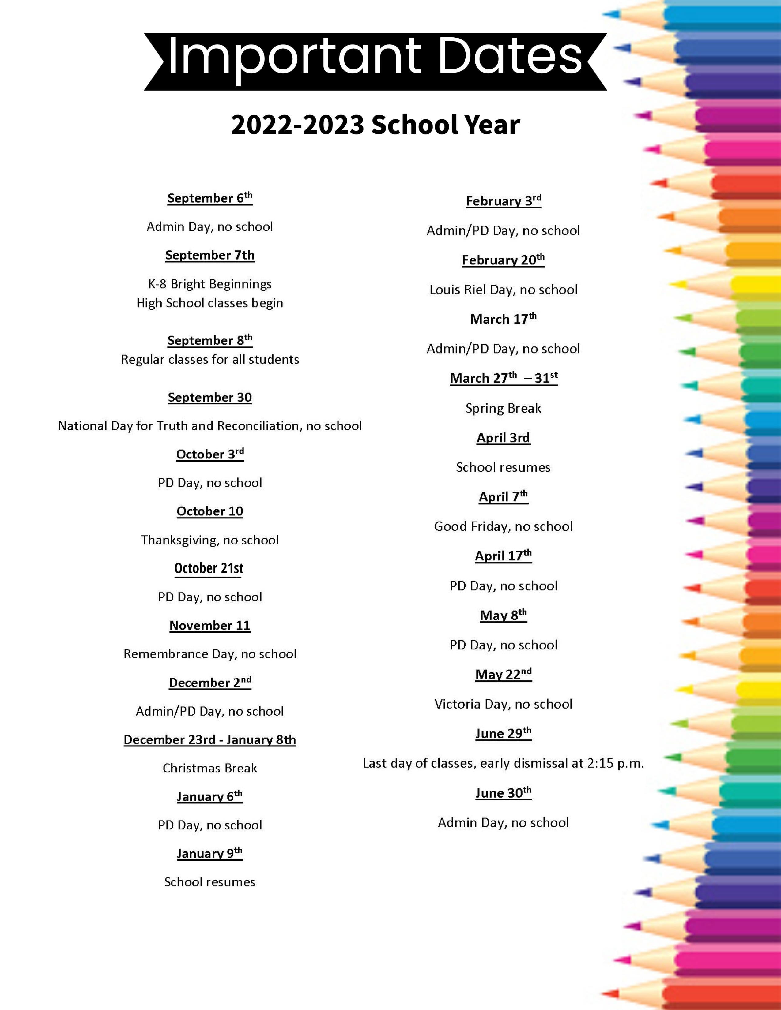 Key Dates for the 2024-2025 Academic Year