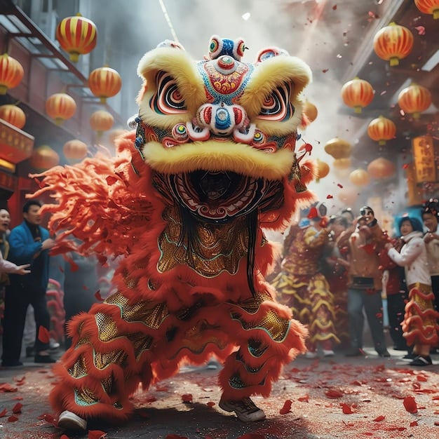 Lion and dragon dance during Lunar New Year