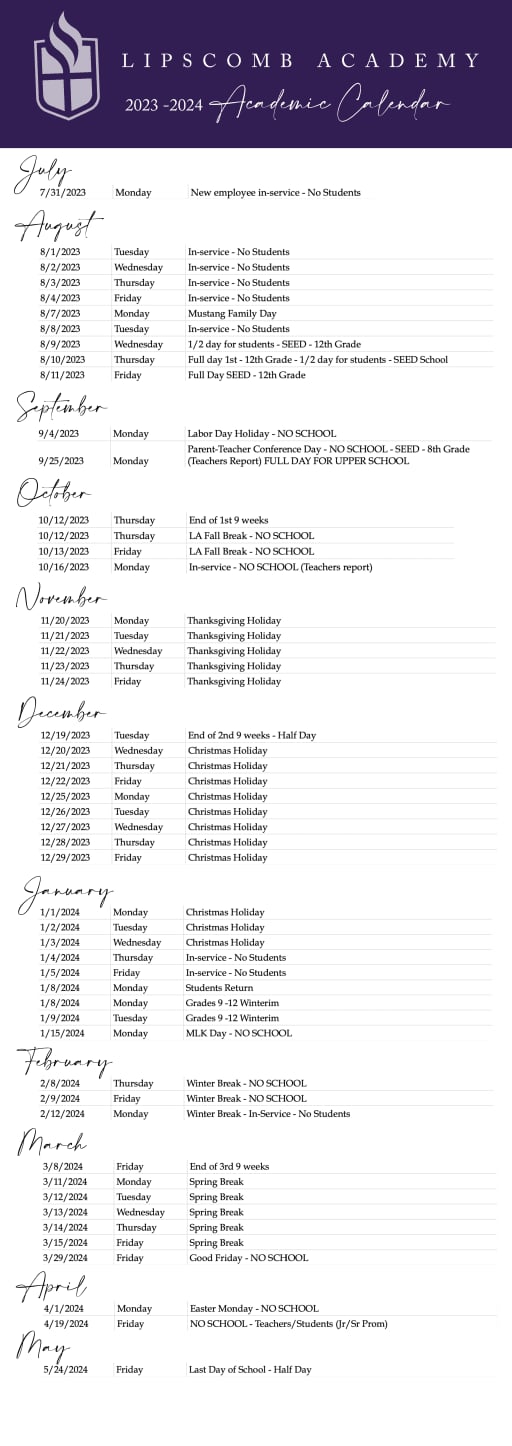 Lipscomb University Calendar 2024-2025: Key Dates