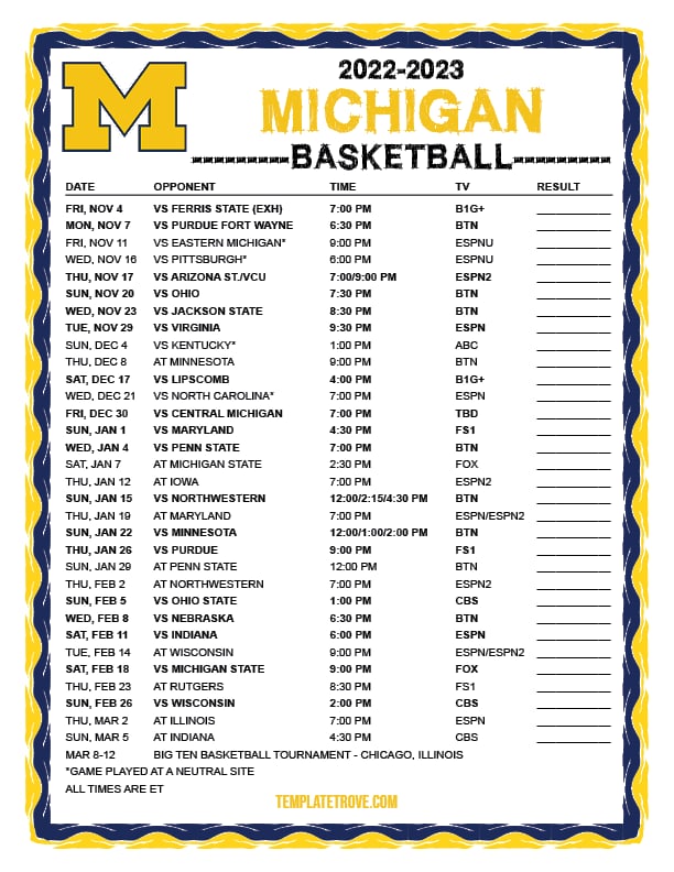 Michigan Wolverines Game Schedule