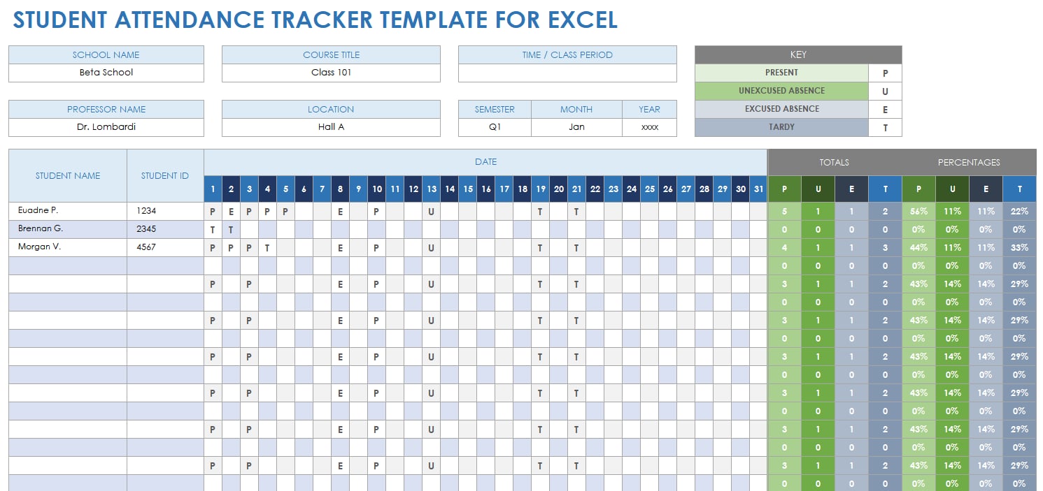 Microsoft Excel Employee Attendance Calendar