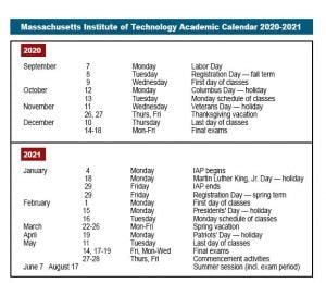 MIT Academic Calendar