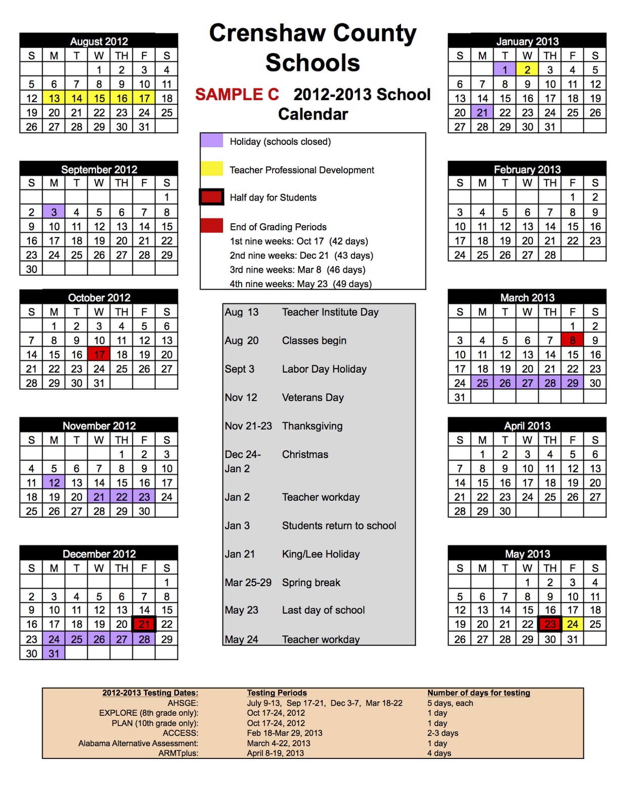 Nettle Creek School Calendar