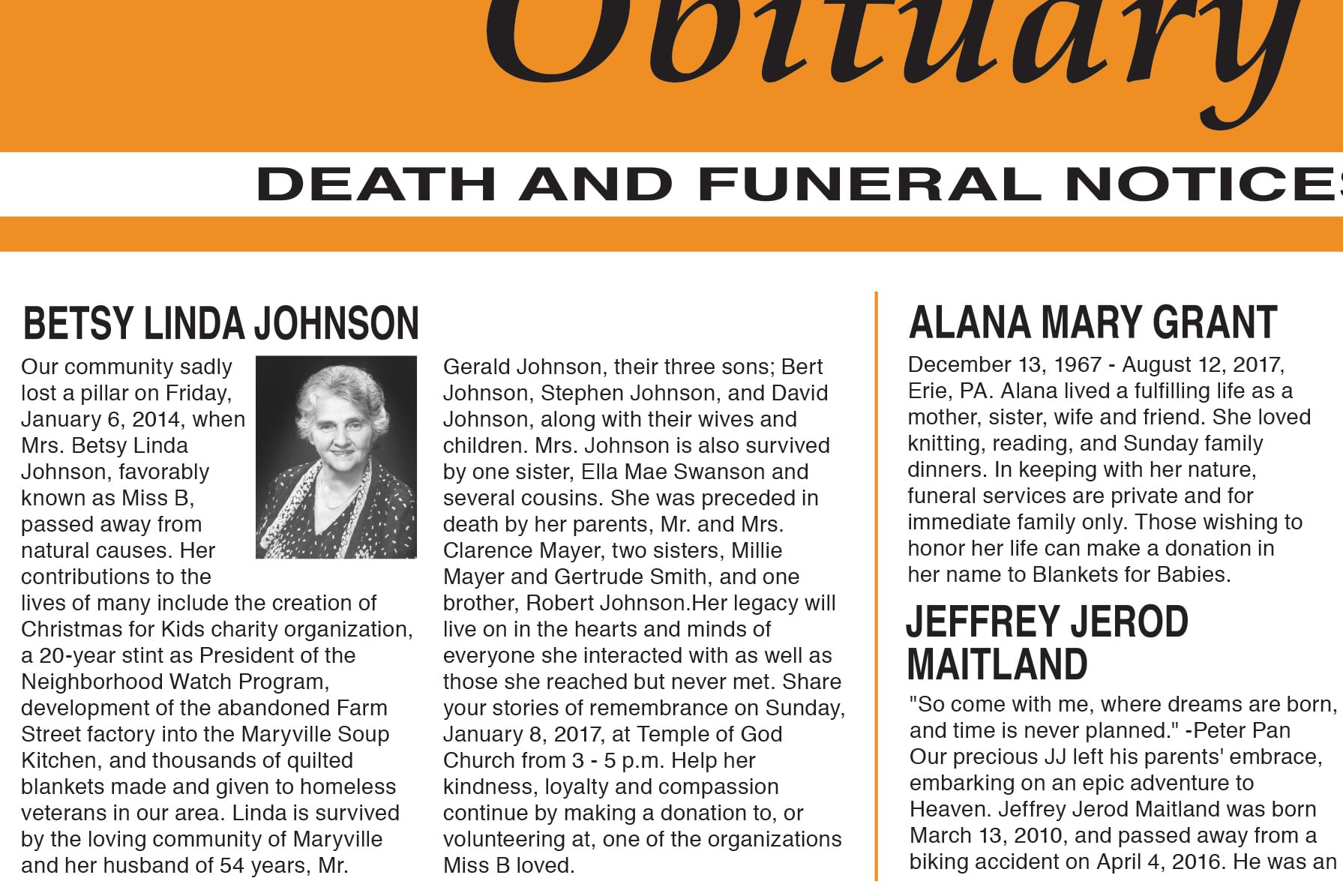 Obituaries and Death Notices