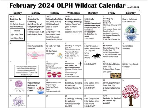 OLPH School Calendar 2024-2025 Overview