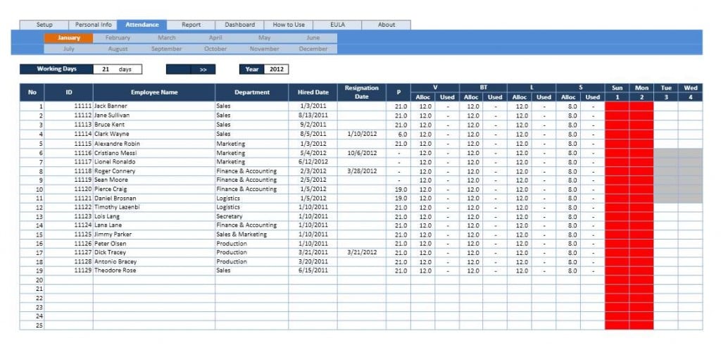 OpenOffice Employee Attendance Calendar